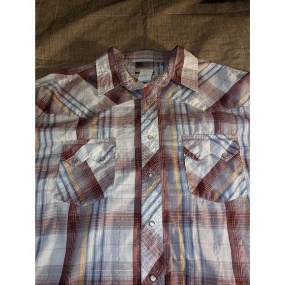 Rustler by Wrangler Men’s Xl plaid pearl snap - Picture 2 of 7